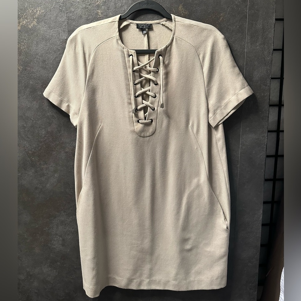 Topshop Lace Up Tie Tan Dress Size 8